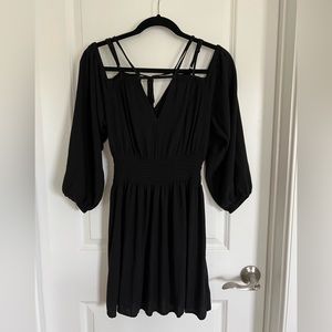 Waist-Defined Cold-Shoulder Cut-Out Smocked Mini Dress